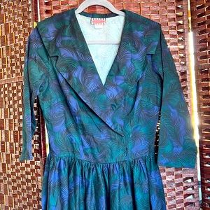 Pinup Couture Birdie dress in peacock pattern.